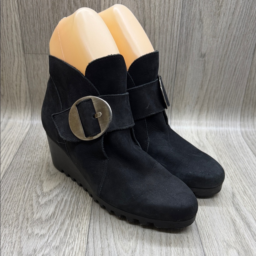 Arche Black Suede Wedge Boots